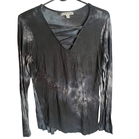 Moral Fiber Black Tie-Dye Long‎ Sleeve Cut Out Top sz Medium - Picture 1 of 7
